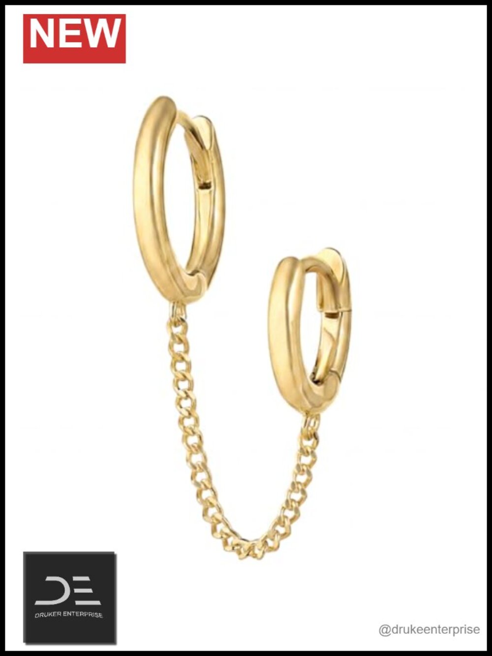 18K Gold Plated Double Chain Huggie Earrings with Secure Hinge Closure